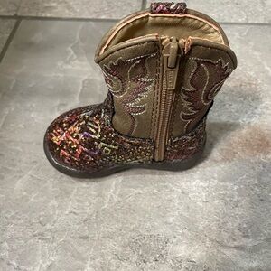 Roper Girls Brown Glitter Western Boots with Pink and Gold Accents